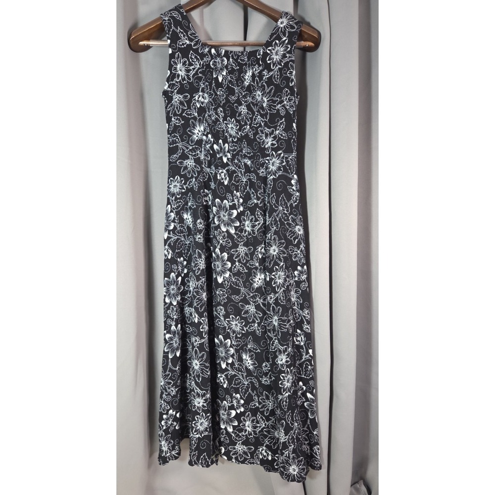 Dress Barn Black White Floral Sleeveless Midi Dress 10 Beach Stretch Flowy - Picture 2 of 8